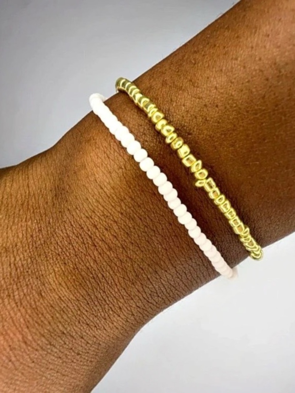 Beaded Bracelet Stack in White & Gold